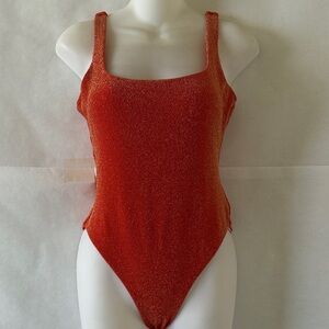 Aerie One Piece Cheekiest Swimsuit Women Size M Shimmer Orange Bathing Suit UPF